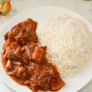 Boiled rice and stew