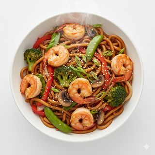 Udon saltati ai gamberi