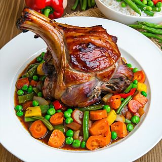 Свински джолан с гарнитура зеленчуци с ориз