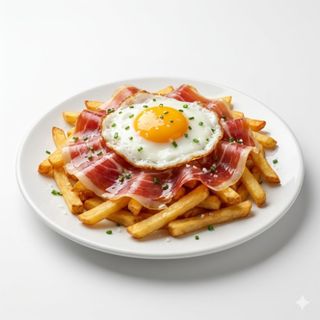Huevos rotos con jamón (ración)