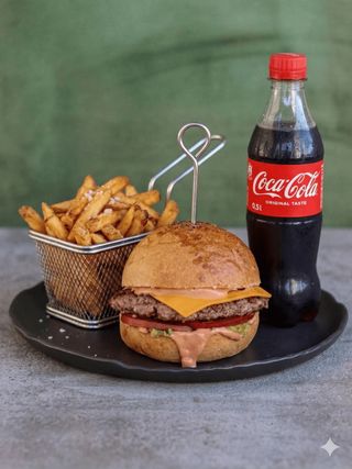 Classic burger + pomfrit + Coca Cola