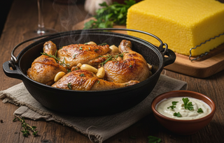 Pui la ceaun cu mămăliguţă și mujdei