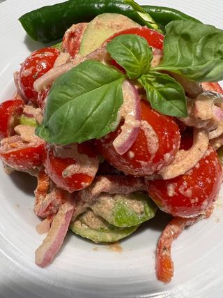 Cucumber and tomato salad with walnuts