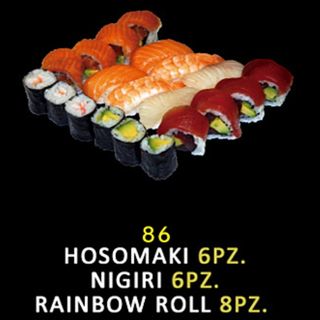 86 Hosomaki 6 pezzi, nigiri 6 pezzi, rainbow roll 8 pezzi