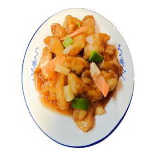 175. Панирана риба в кисело-сладък сос (600г)