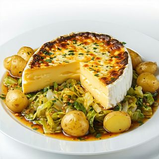 Пълнен кашкавал с гарнитура зеле и варени картофи