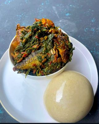 2 Pounded Yam with Efo Riro and Protein