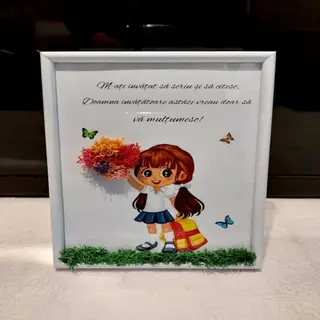 Tablou cu licheni doamna invatatoare fetita - 15x20