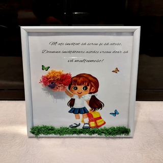 Tablou cu licheni doamna invatatoare fetita - 15x20