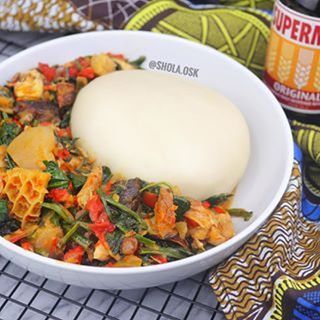 Pounded Yam, Efo and Cat Fish