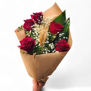 5 rose rosse medie