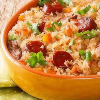 arroz de pato + agua com gás
