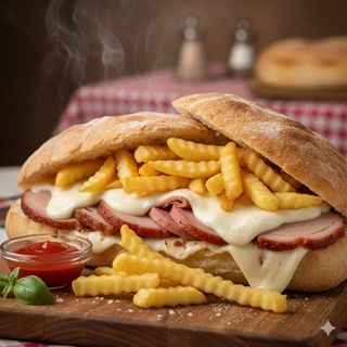 Porchetta, provola e patatine