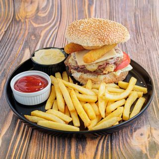 Retro burger + pomfrit 200g