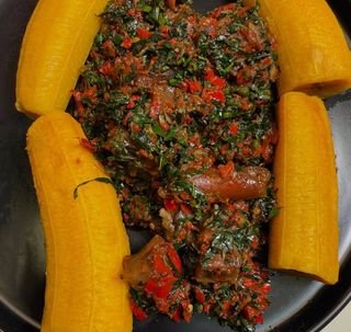Boiled Plantain and Native sauce
