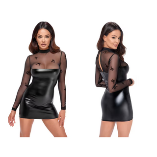Noir Vinyl & Mesh Long Sleeve Dress - S (9073)