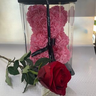 Rosa Rossa con Orsetto di rose in schiuma