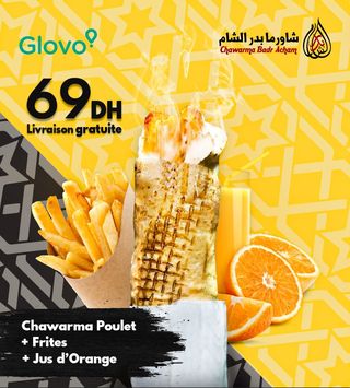 Chawarma Poulet + Frites + Jus d'Orange