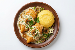 Piept de pui cu smântână si mămăliguța