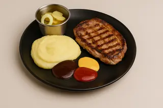 Ceafa de porc la grill cu garnitura + bautura  600g