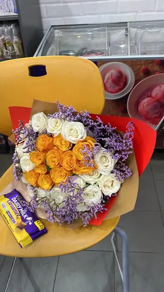 Creamy Citrus Delight: White & Orange Roses with Dairy  Chocolate