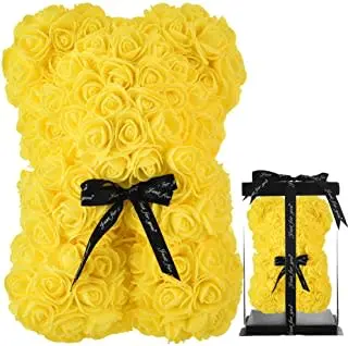 Orso con rose finte giallo