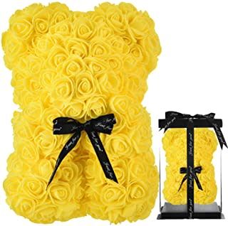 Orso con rose finte giallo