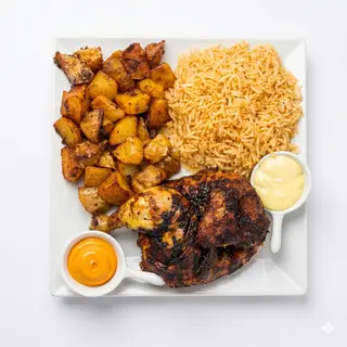 Medio Pollo Con Patatas Y Arroz