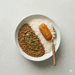 Arroz Blanco Con Lentejas