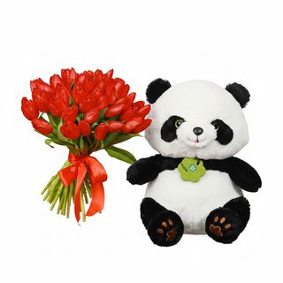 41 червоний тюльпан з Пандою