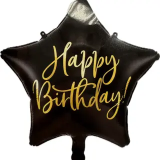 Balon gwiazdka czarna Happy Birthday napełniony helem