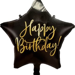 Balon gwiazdka czarna Happy Birthday napełniony helem