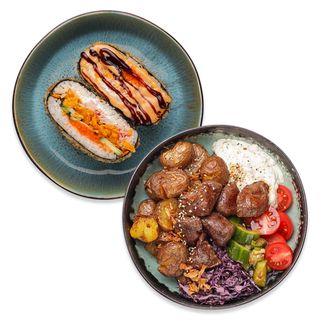 Боул з яловичиною+ Суші-бургер з крабом