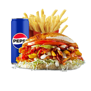 Gyros pe vatra pui + cartofi + racoritoare + sos Deep