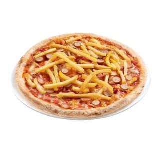Pizza de salchicha Frankfurt con papas fritas - blanca