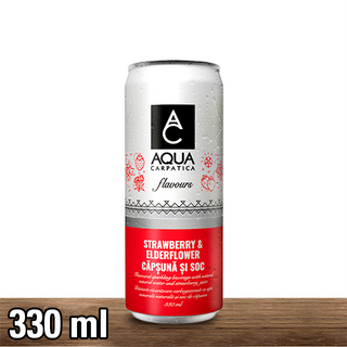 Aqua Carpatica apa minerala cu aroma de capsuni si soc, doza, 330ml
