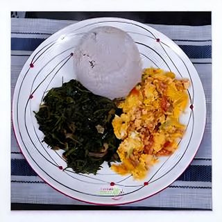 Managu Mixed With Eggs And Ugali