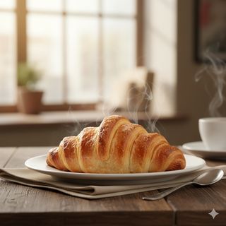 Desayuno con croissant de mantequilla horneado