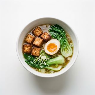Ramen de tofu con huevo y verduras