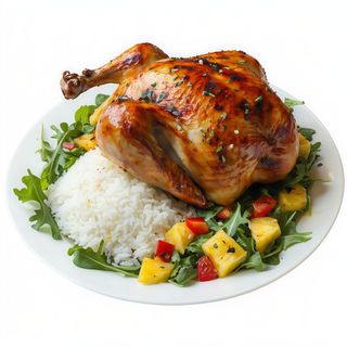 2 Pollo A L'Ast Entero Con Patatas Y Ensalada Hawaiana