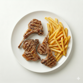 Chuletas de cordero a la brasa con guarnición