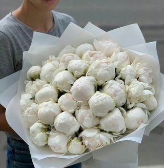Buchet din 35 bujori albi