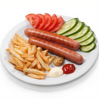 Картопля фрі з двома сосисками гриль