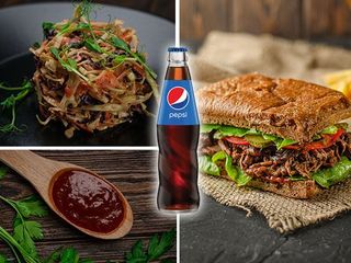 Пуллед біф меню з соусом + напій (660g)