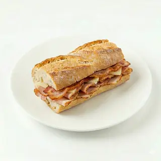 Bocadillo Lomo, Bacon Y Queso Con Pan Rústico