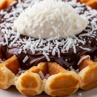 Waffle cioccolato, crema al cocco e scaglie di cocco