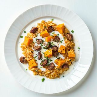 Risotto zucca, salsiccia, panna