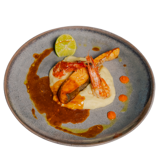 SOMON FILE CU CREVETI BLACK TIGER, MOUSSELINE DIN PIURE SI SOS GRAVY FISH 180/200/100 g