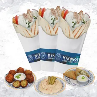Trio Gyros Hummus Falafels Spanakopita