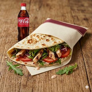 Piada pollo grigliato, insalata, pomodoro fresco e salsa + bibita